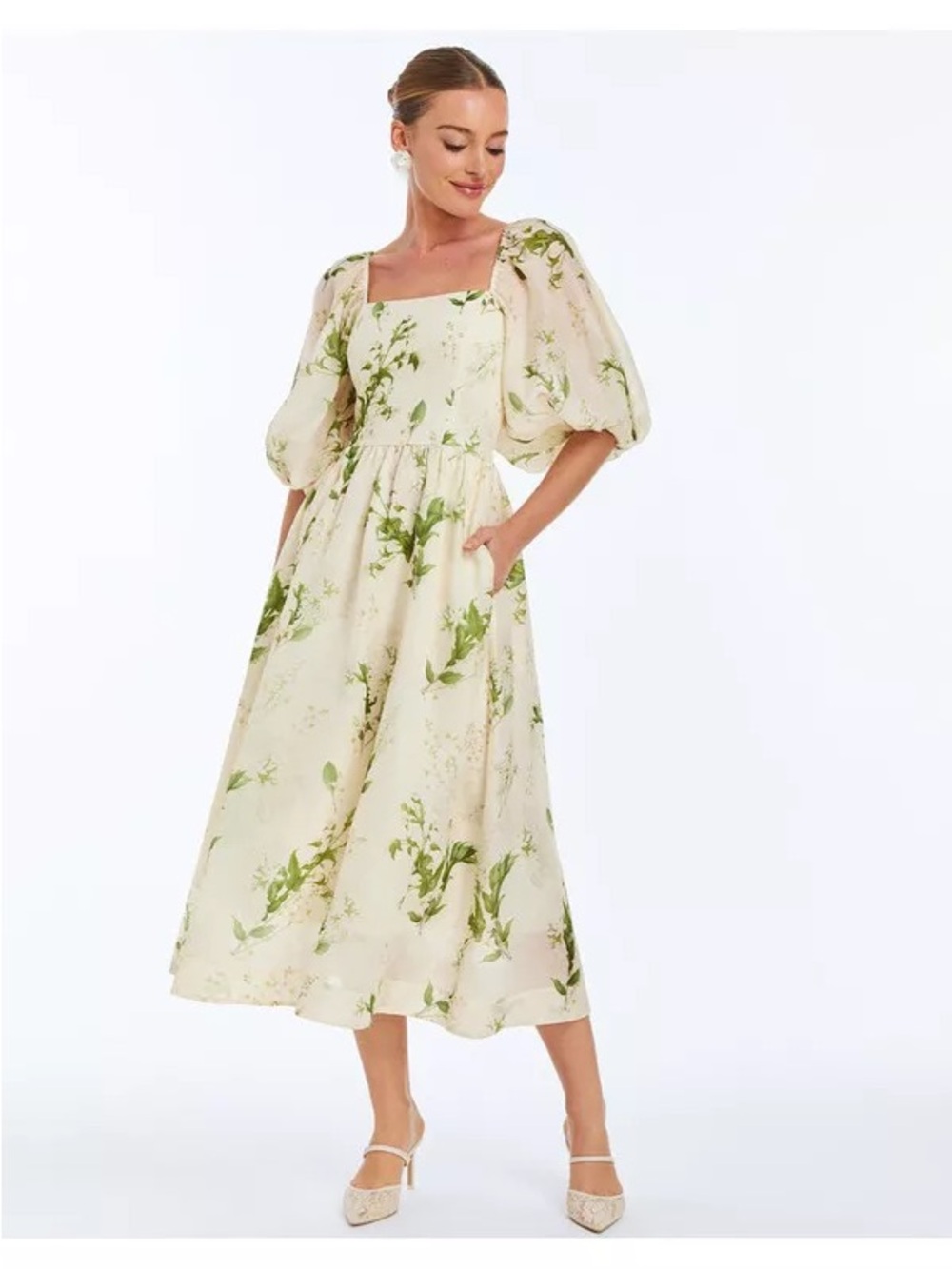 Mestiza New York Delphine ivory floral midi dress